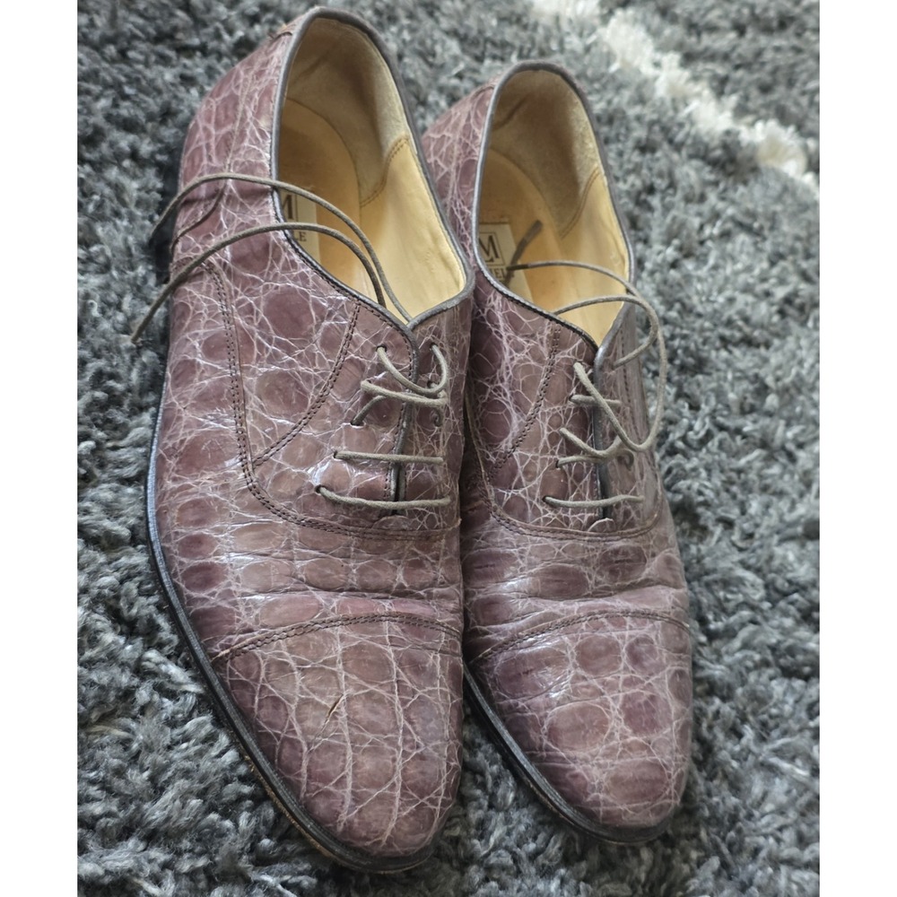 MICHELE LOISI MEN'S BROWN CROCODILE OXFORDS SIZE 9.5 M MADE IN ITALY